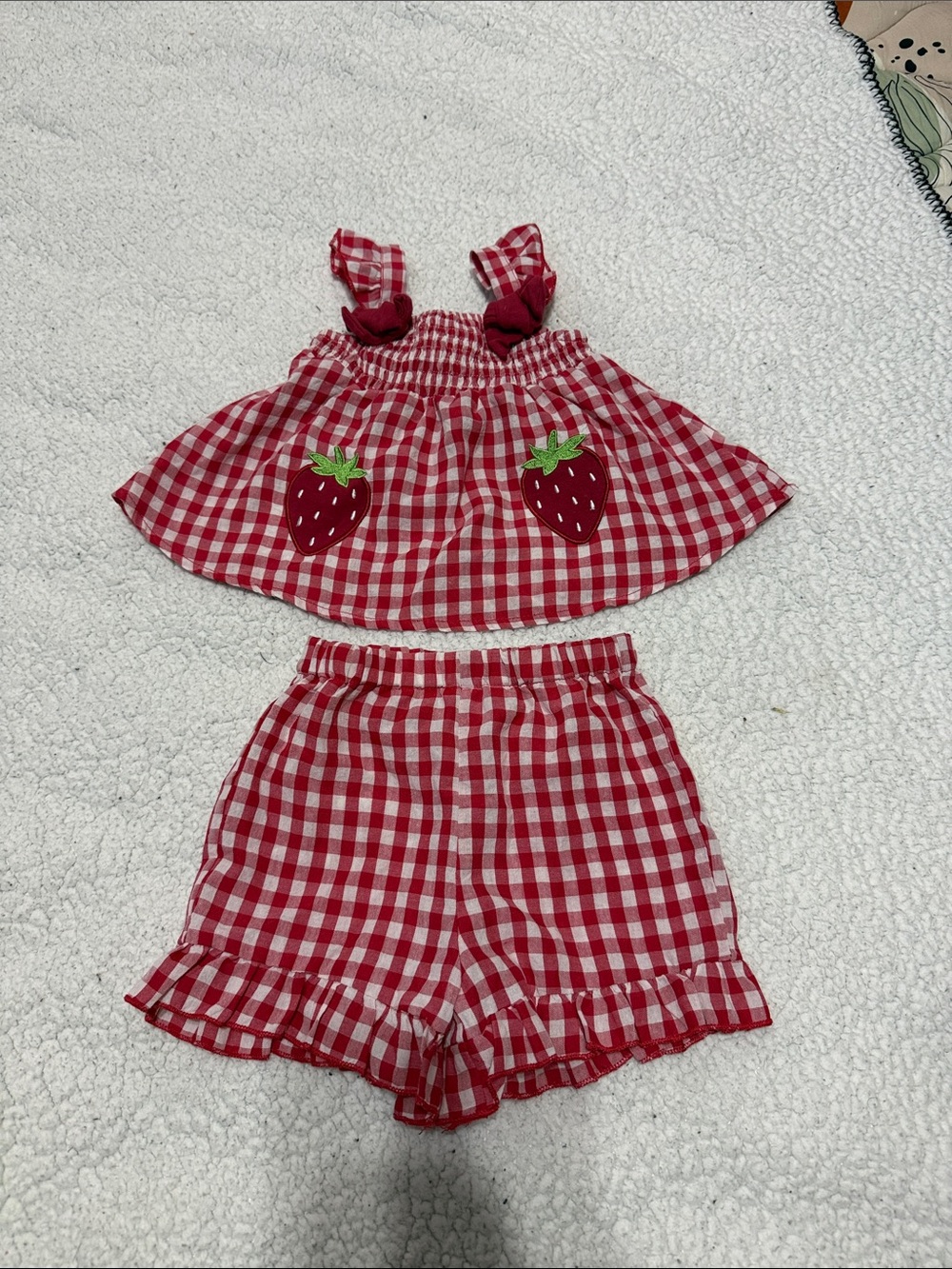 Red Gingham Strawberry Two-Piece Set